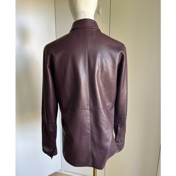 Nanushka by Naum Vegan Leather Button up shirt Size XS in Merlot Luxury Designer - Picture 4 of 8